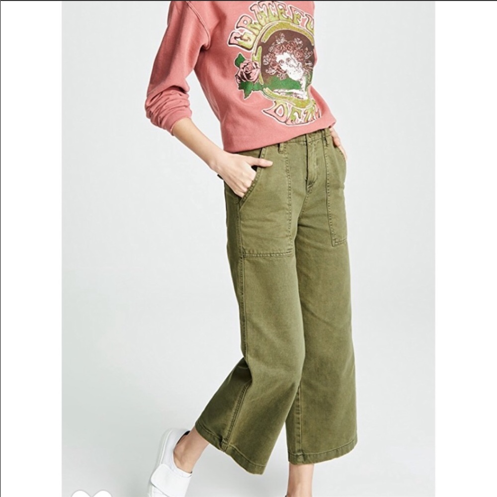 BLANK denim wide leg utility pants in olive size 28